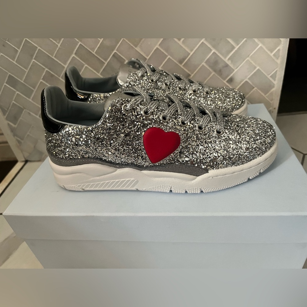 Chiara Ferragni Silver Sneakers with Glittery Finish